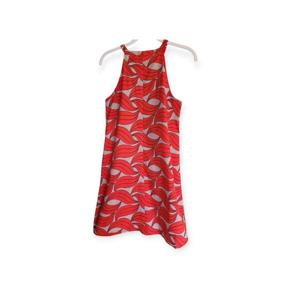 Ann Taylor sleeveless red cream retro wave halterneck mod dress size 2 EUC - Picture 2 of 14